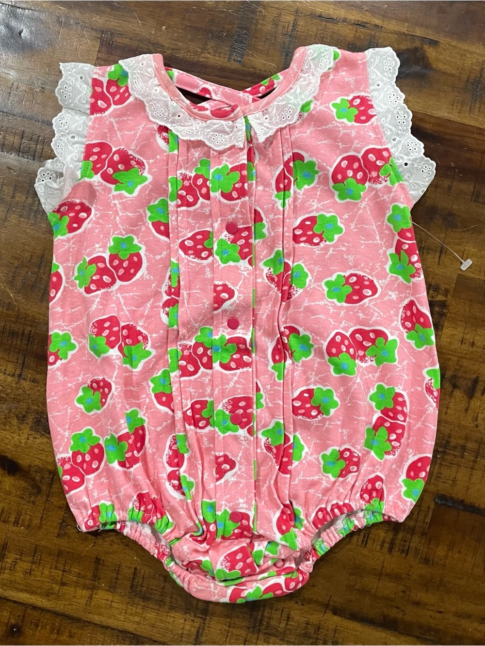 Vintage Okie Dokie Strawberry Bubble Romper 24M Rainbow Tag Lace Bows 90s